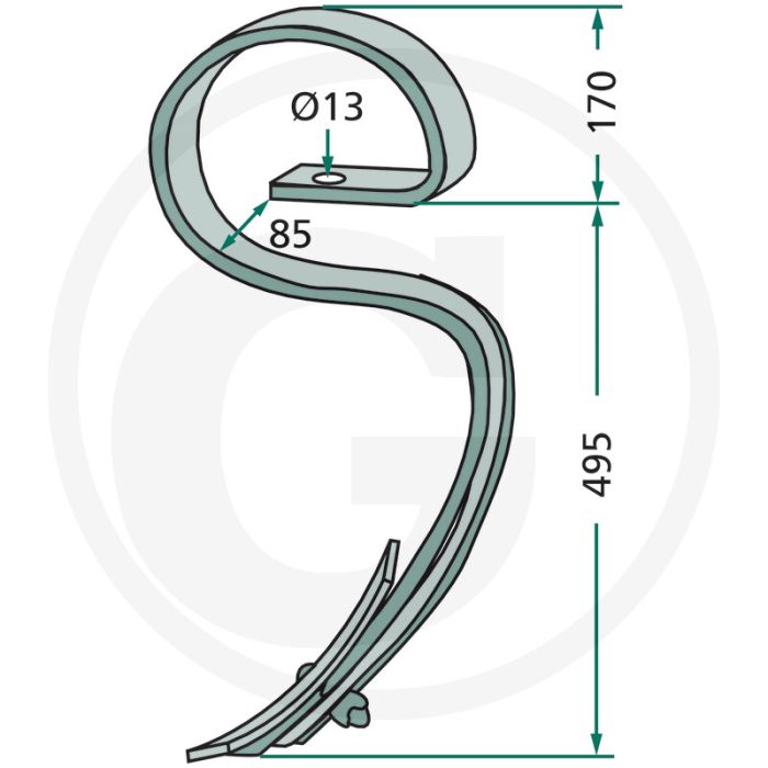 Veertand compleet met beitel - afmetingen: 45 x 12 mm