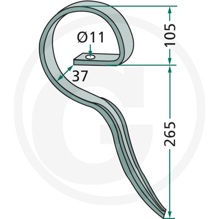 Cultivatortand voor - afmetingen 25 x 8 mm