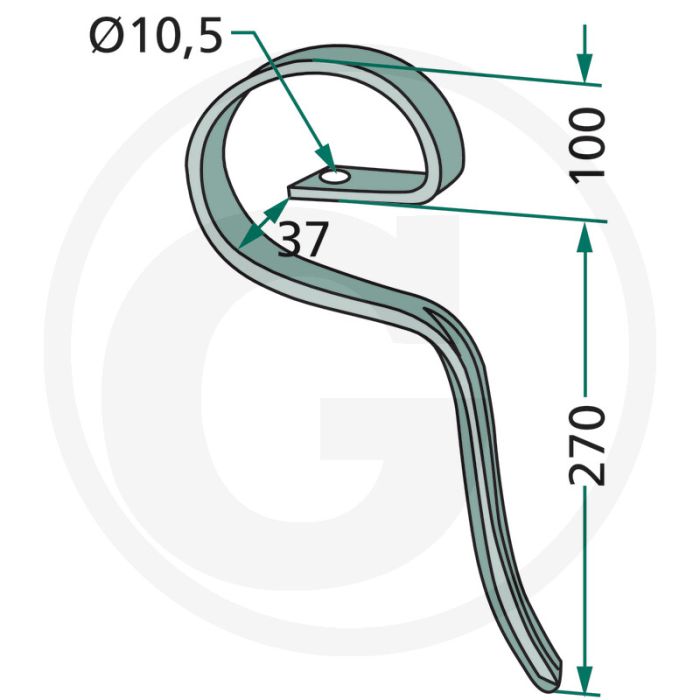 Cultivatortand eerste rij - afmetingen: 26 x 10 mm