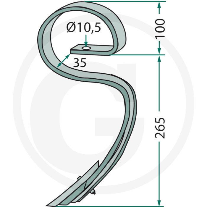 Cultivatortand compl. met beitel, gebogen - afmetingen: 26 x 10 mm