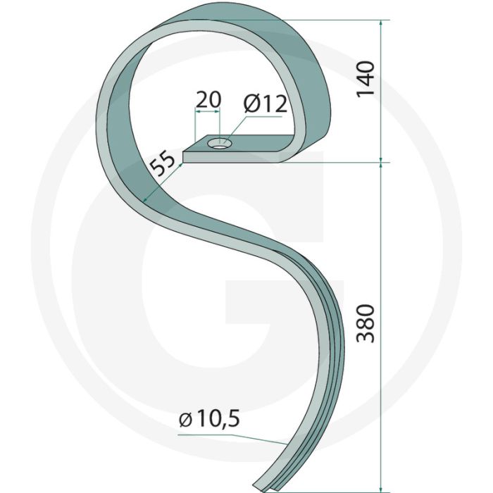 Eggetand 520 mm lengte, 32 x 12 mm vierkant