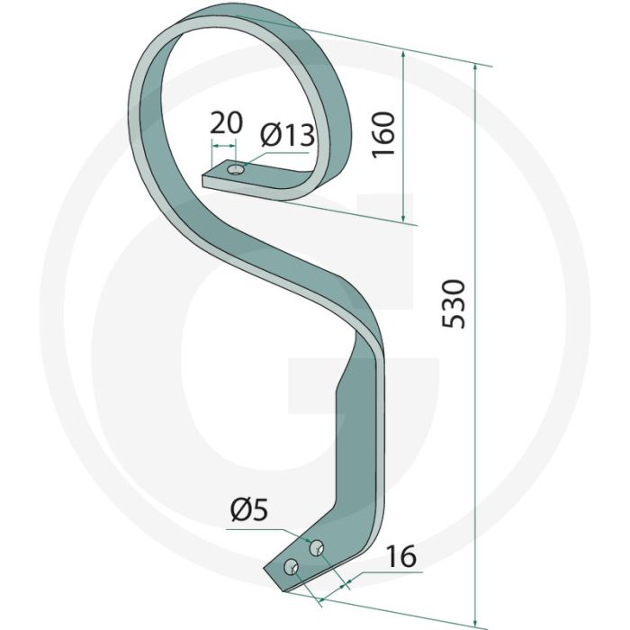 Eggetand 530mm lengte, 32x10mm vierkant