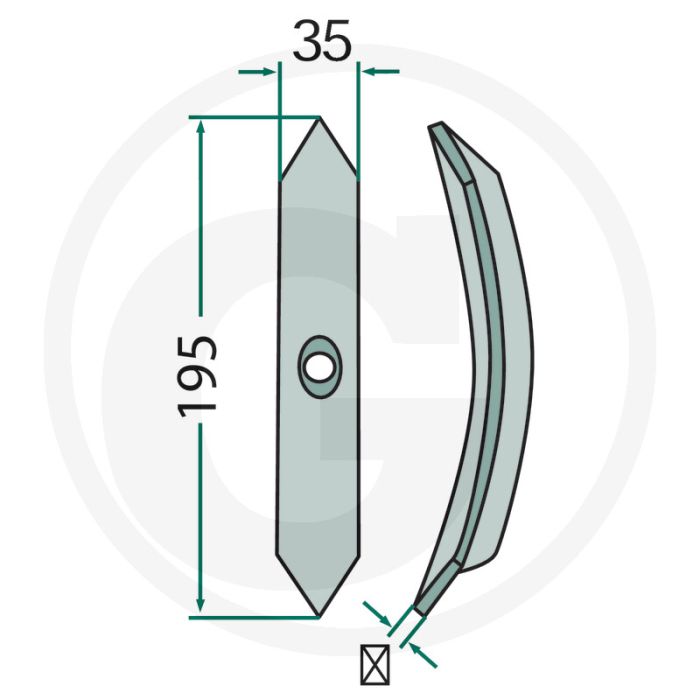 Dent de cultivateur avec boulon - convient à différentes marques - dimensions : 195 x 35 x 6 mm