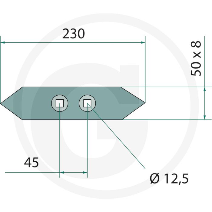 Beitel - afmetingen: 230 x 50 x 8 mm, dikte: 8 mm, aantal gaten: 2, werkbreedte: 50 mm