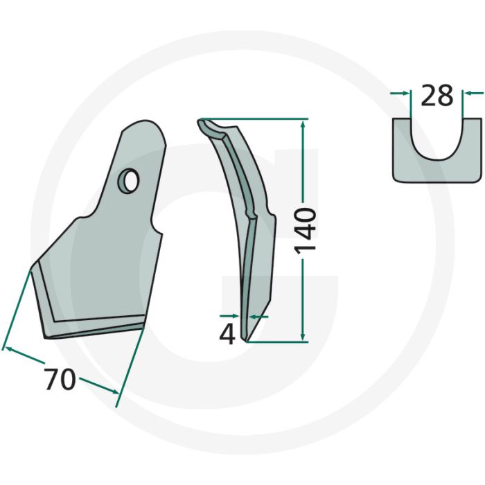 Ganzevoetbeitel voor cultivatortand - afmetingen: 140 x 70 x 4 mm