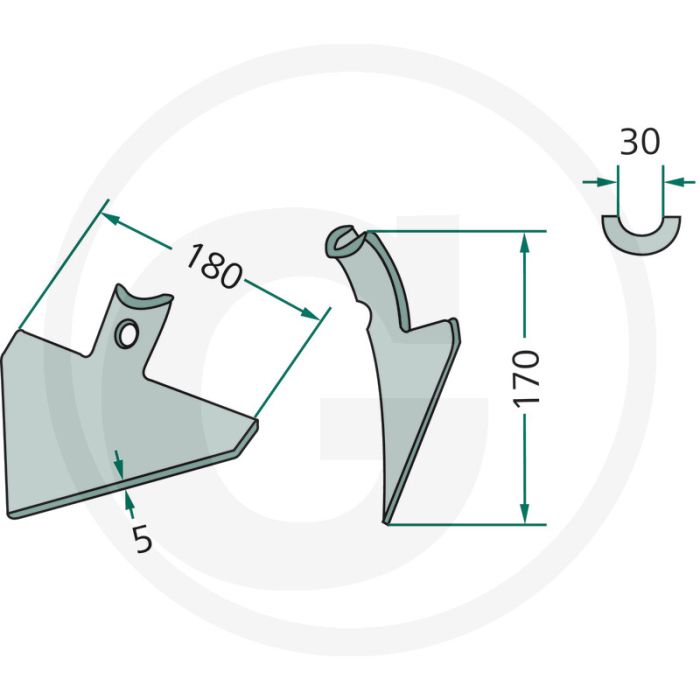 Ganzevoetbeitel voor cultivatortand 45 x 12 - werkbreedte 180mm