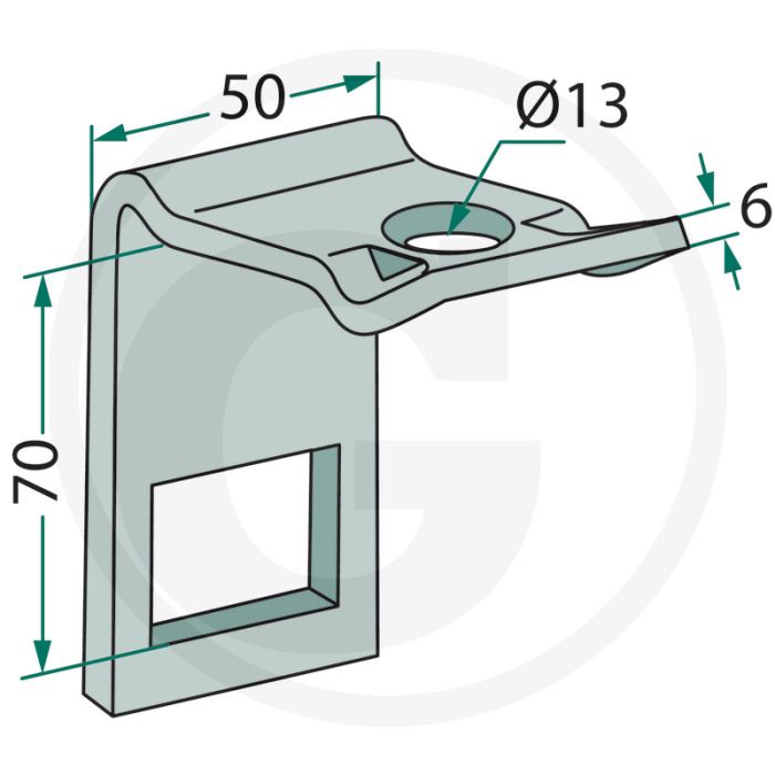 Houder voor tand (mm): 32 x 10 met frame (mm): 50 x 50