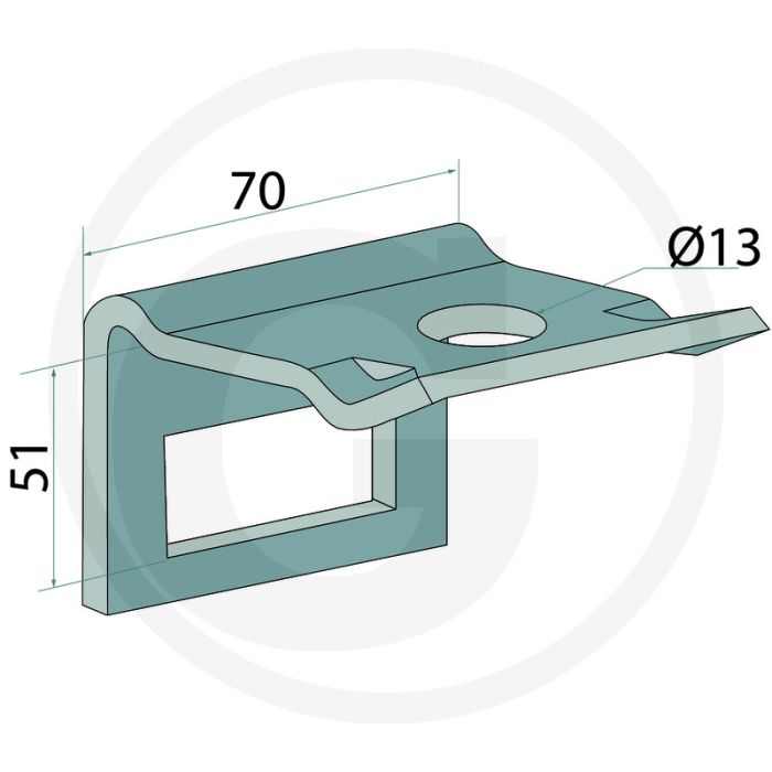 Houder voor tand (40 x 12 mm) met montage tip