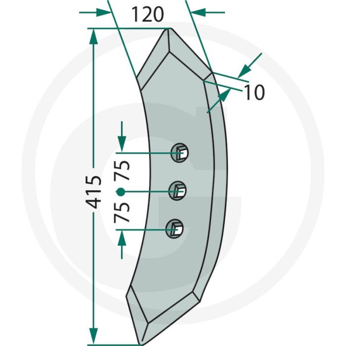 Burin frontal - Dimensions : 415 x 120 x 10 mm