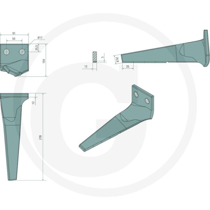 ENDURANCE CARBIDE Kreiseleggenzinken rechts - 12mm dikte, 91mm breedte, 104mm inbouwmaat.