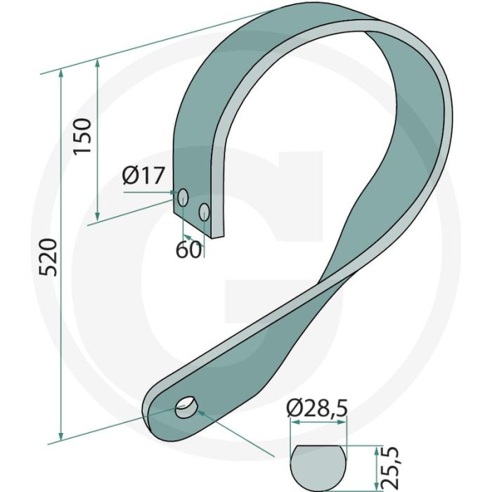 Veertand, rechts - Afmetingen: 90 x 13 mm
