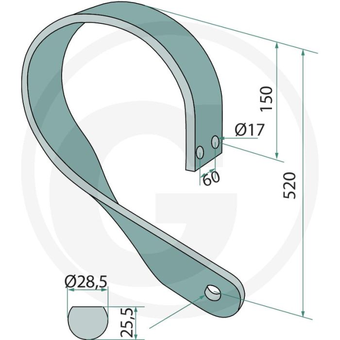 Veertand, links - Afmetingen: 90 x 13 mm