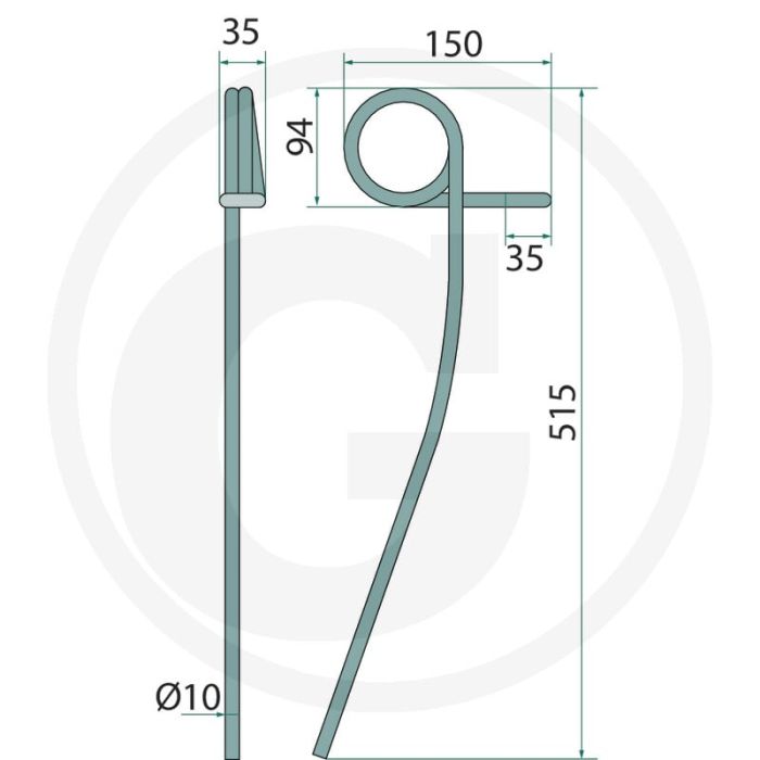 Tand 10mm 515mm OPTIMER - Kuhn Eggeschijven