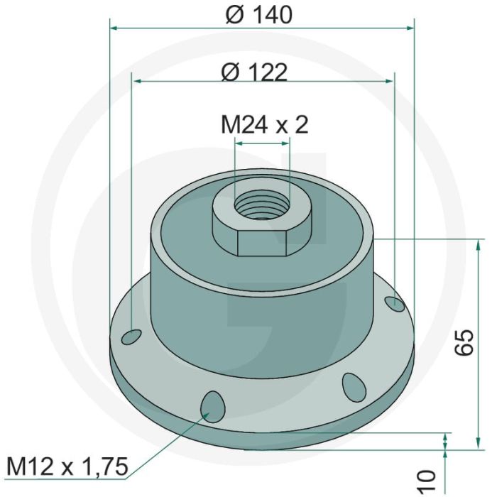 Lager - Buiten-Ø:140mm, Draad:M24 x 2, H:65mm - Kuhn Optimer XL