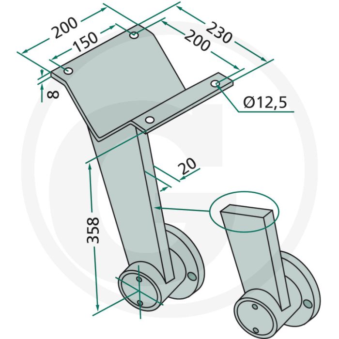 Schijfhouder Lang, achter, Frame 80 x 80 mm