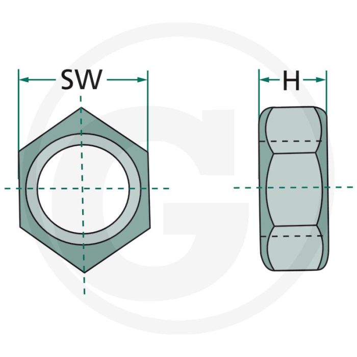 Moer M33 x 2, H 25mm, Sleutelmaat 50mm - Passend voor 36 x 36 vierkant-assen