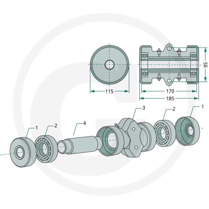 Roulement pour axes carrés 30 x 30 mm, type IV - Fig. n° 3 (Travail du sol et techniques de semis)