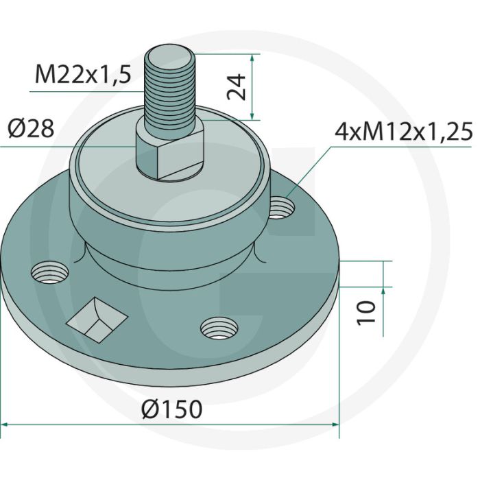 Lager - M22 x 1,5, Ø 150mm, Wiel aansluiting 12mm