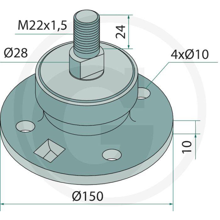 Lager M22x1,5, Ø 150mm, Gatafstand 120mm - Wartungsfrei, Dreifachabdichtung