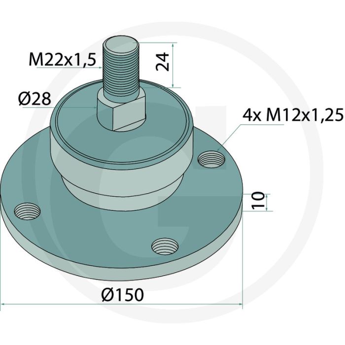 Lager M22x1,5 - Ø 150mm - Gatafstand 4x110mm