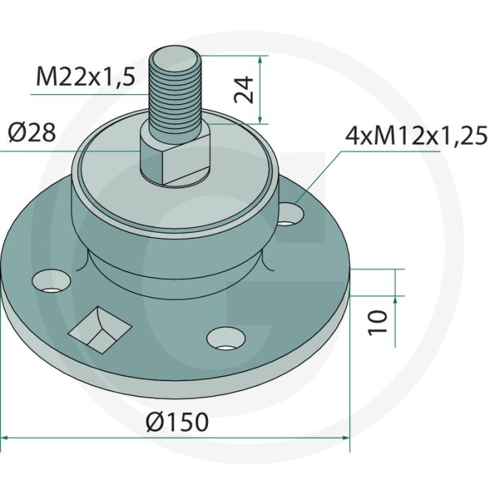 Lager M22x1,5, Ø 150mm, Gatafstand Ø 125mm - Wartungsfrei, Dreifachabdichtung