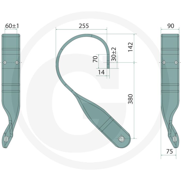 KSE-Zinken links 90x14 mm 380 mm passend voor Köckerling