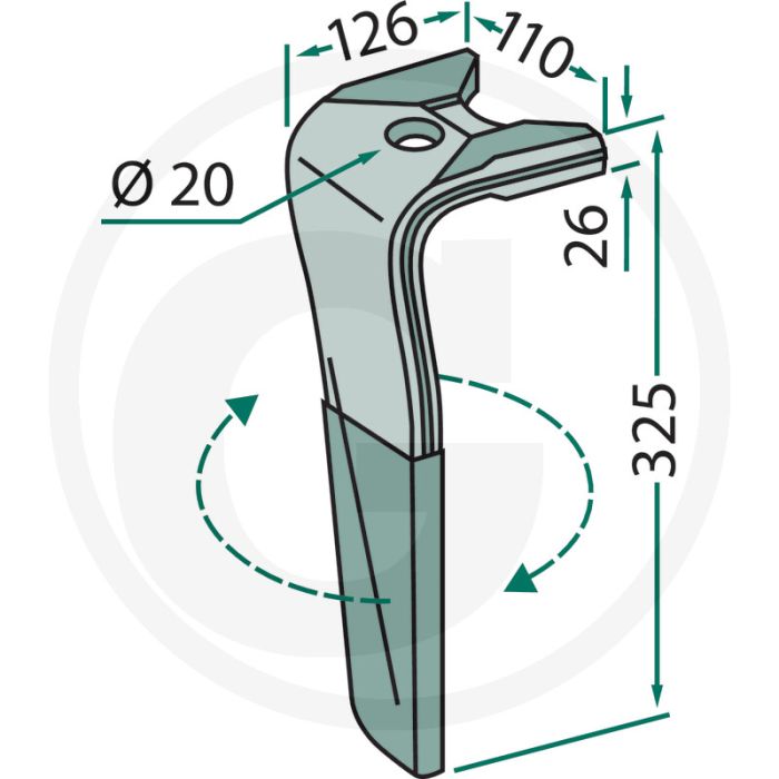 Dent de tête de rotor (gauche, enrobée)