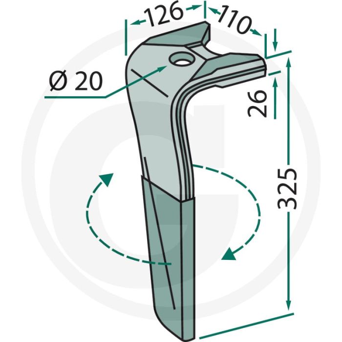Dent de tête de rotor (droite, enrobée)