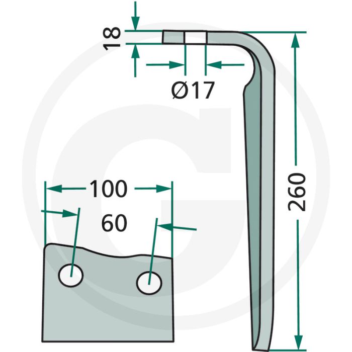 Dent de la tête de rotor (gauche : droite)