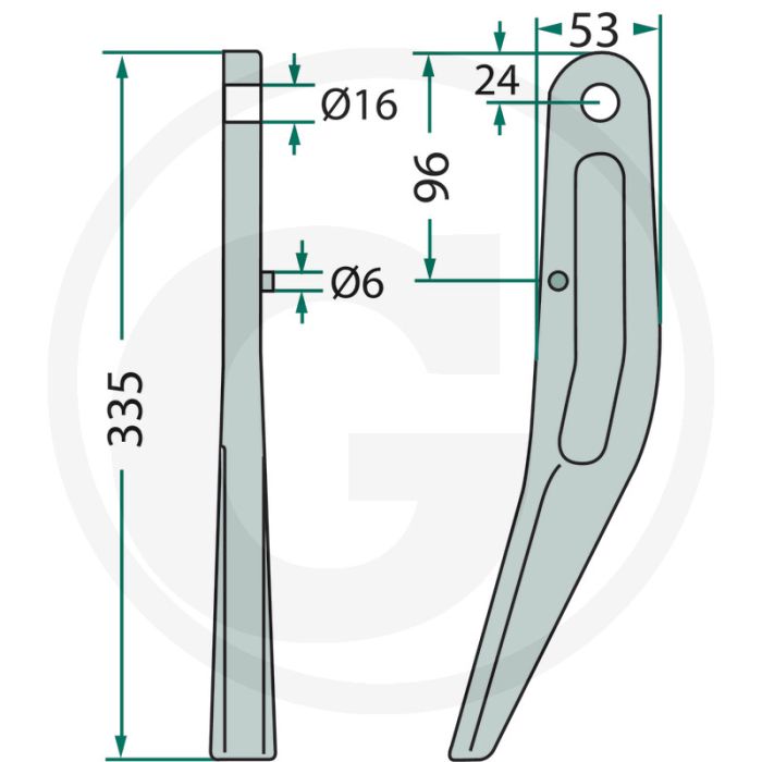 Rotorkopegtand - Passend voor Amazone - Lengte: 335mm - Breedte: 53mm