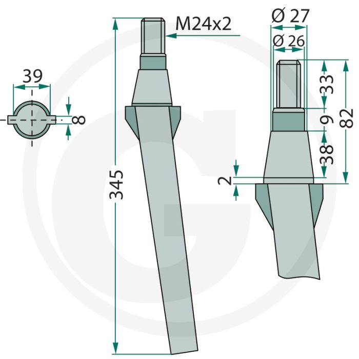 Rotorkopegtand - Lengte: 345mm, Passend voor: Vigolo
