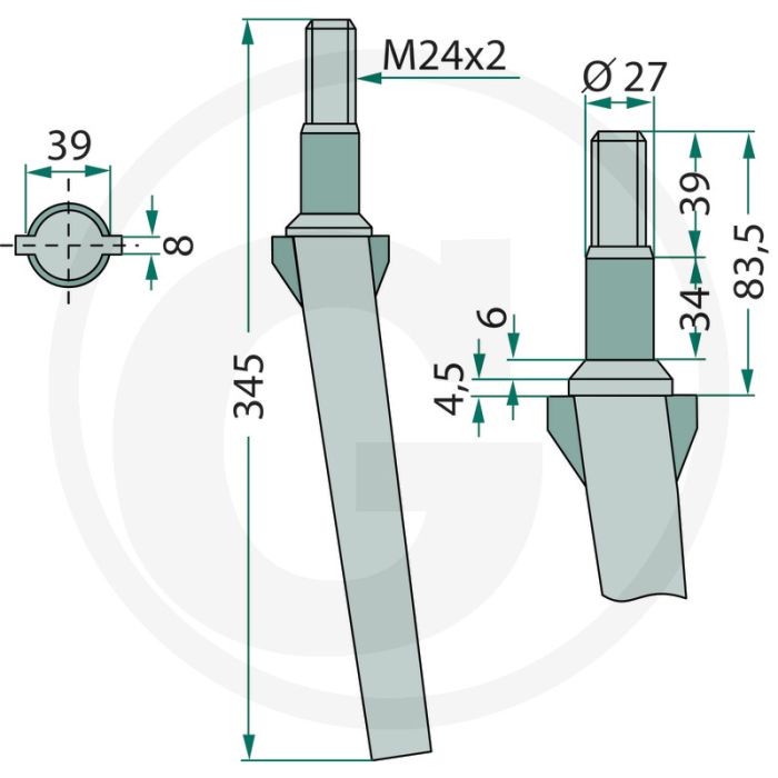 Rotorkopegtand - Passend voor Vigolo, Lengte: 345mm