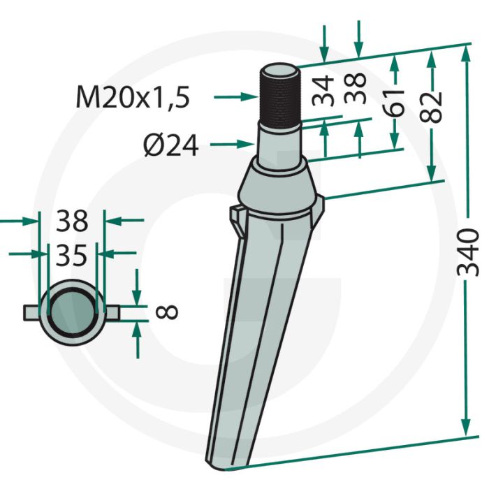 Rotorkopegtand - Lengte: 340mm, Passend voor: Frandent
