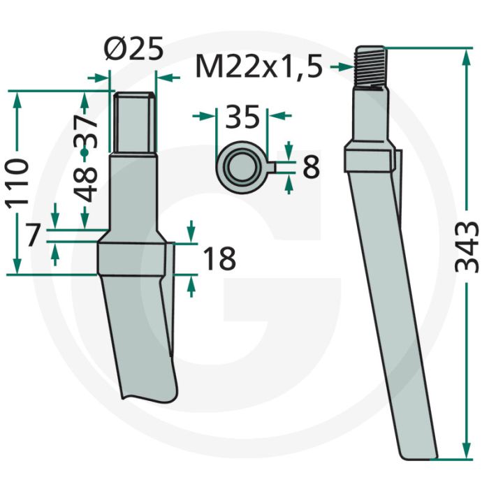 Rotorkopegtand - Passend voor Rotoland, Schmotzer, Seima, Seko - Lengte: 343mm