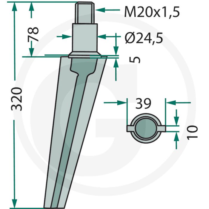 Rotorkopegtand - Passend voor Doublet Record, Morra - Lengte: 320mm, Breedte: 39mm