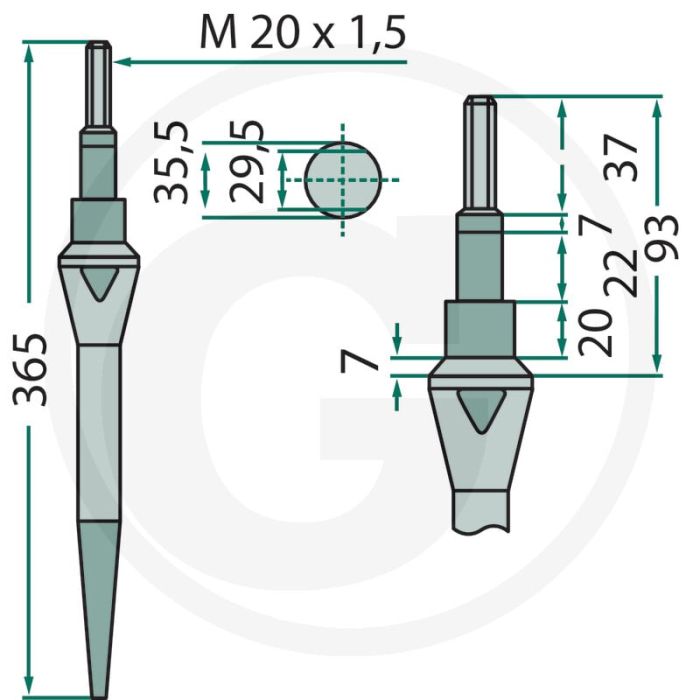 Rotorkopegtand - Lengte: 365mm - Passend voor: Vicon