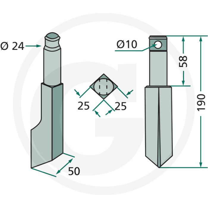 Rotorkopegtand 190x25mm Passend voor Rau