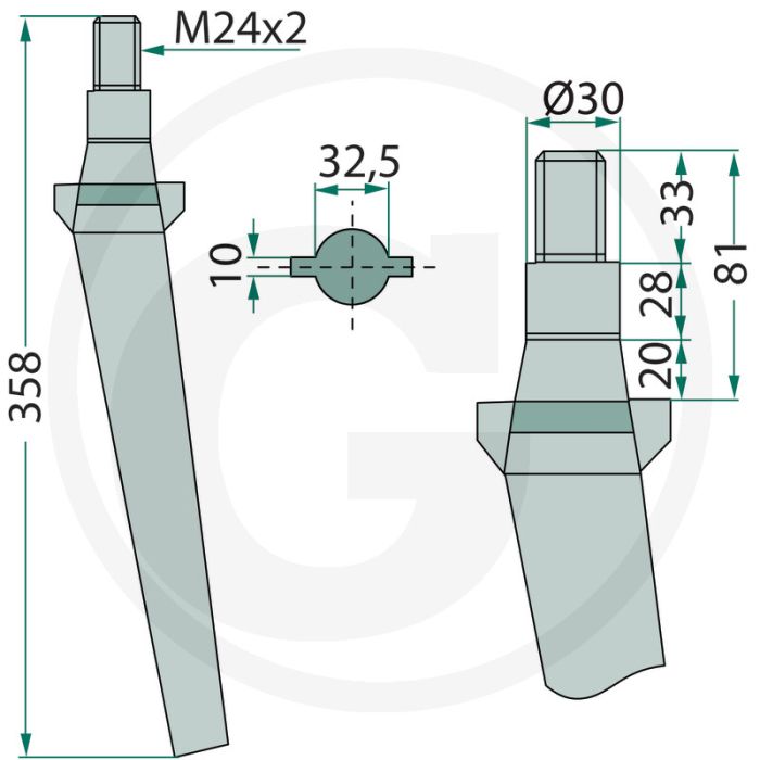 Rotorkopegtand - Passend voor Remac - Lengte: 358mm