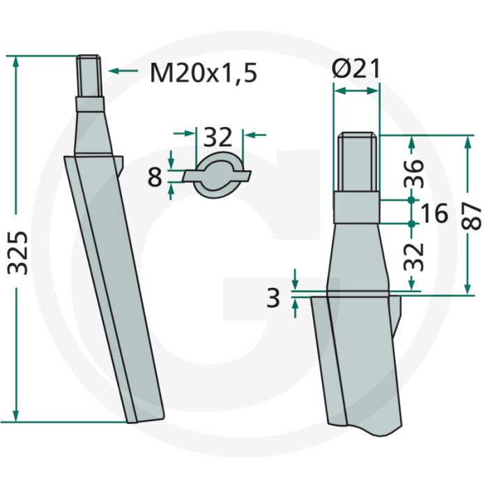 Rotorkopegtand 325x32 mm Passend voor Remac, Vigolo