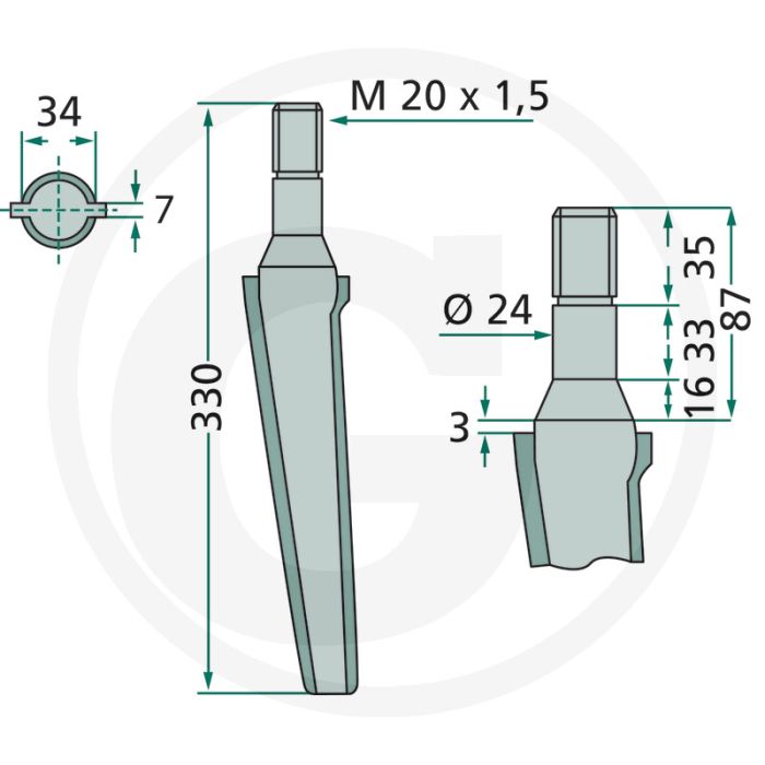 Rotorkopegtand 330mm voor Fliegl