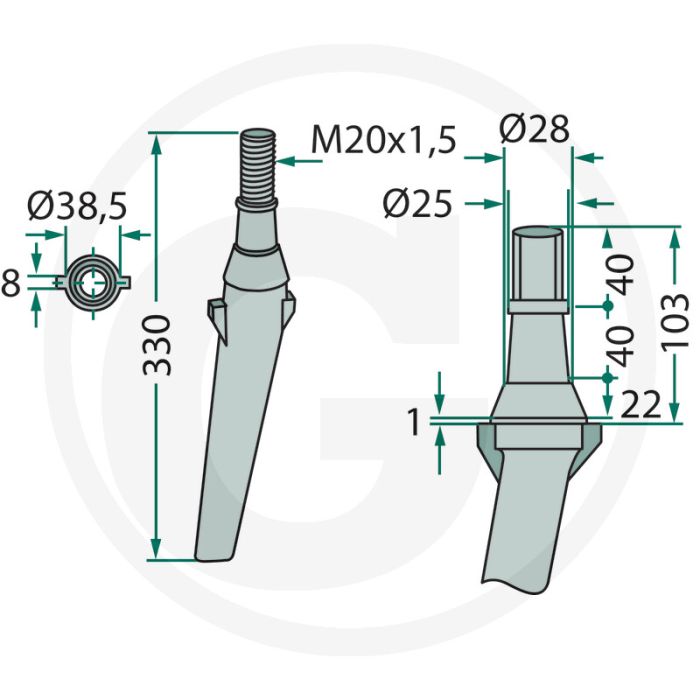 Rotorkopegtand - Passend voor Rau, Lely - Lengte: 330mm