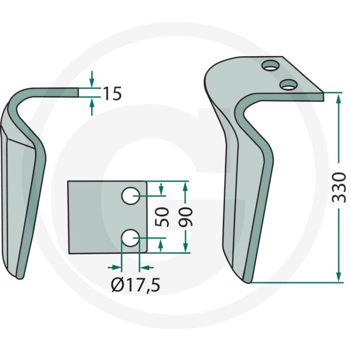 Rotorkopegtand, links, 330 mm (links, extra lang, 330 mm)