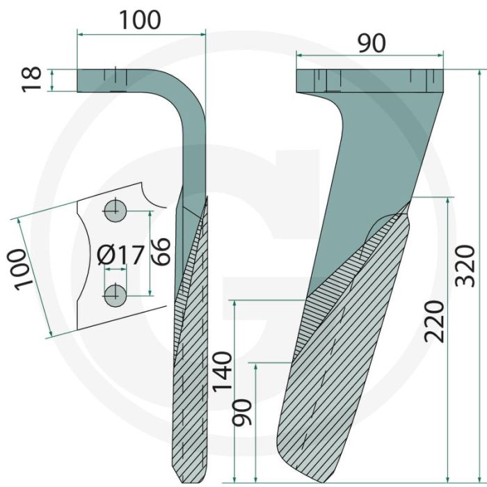 Rotorkopegtand (links, gecoat  320 x 100 x 18 mm  KG - 30)