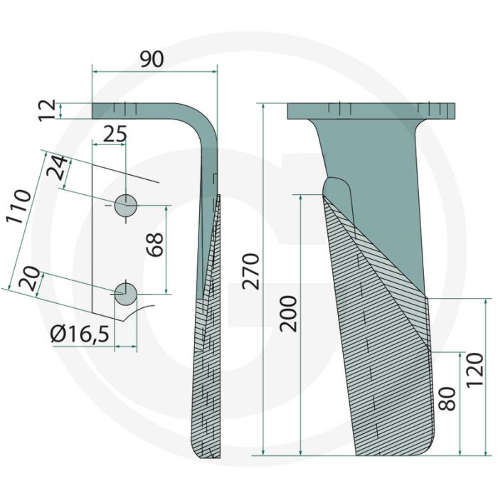 Rotorkopegtand (links, gecoat  270 x 110 x 12 mm)