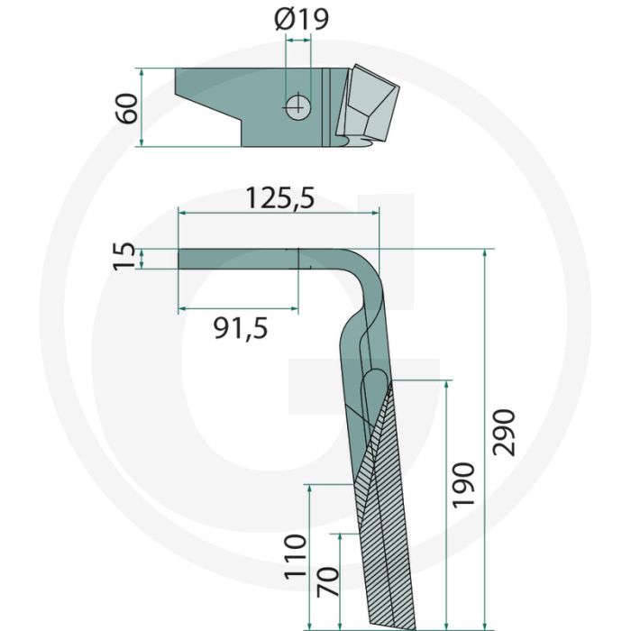 Rotorkopegtand (rechts, gecoat  290 x 60 x 15 mm)