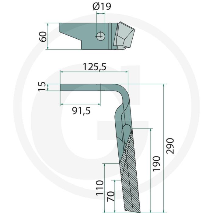 Rotorkopegtand (links, gecoat 290 x 60 x 15 mm) Rotorkopegtand (links, gecoat 290 x 60 x 15 mm)