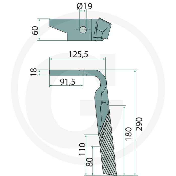 Rotorkopegtand (links, gecoat  290 x 59 x 18 mm)