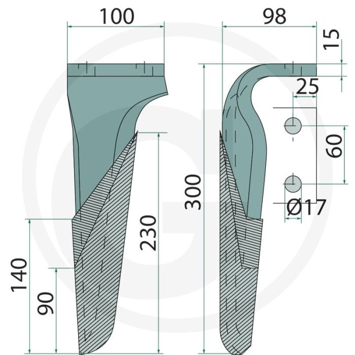 Rotorkopegtand (links, gecoat  300 x 100 x 15 mm)