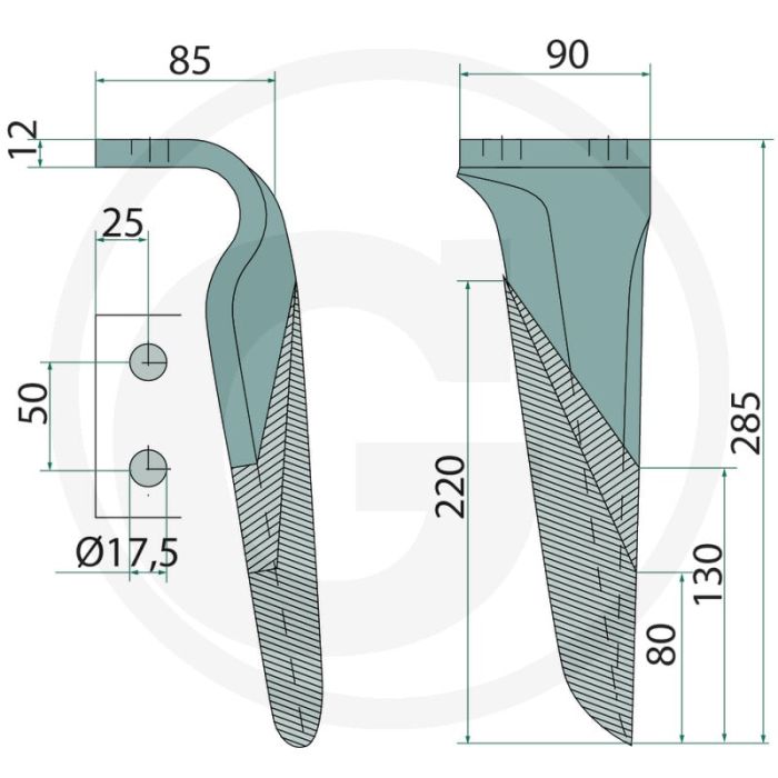 Rotorkopegtand (rechts, gecoat  285 x 90 x 12 mm)