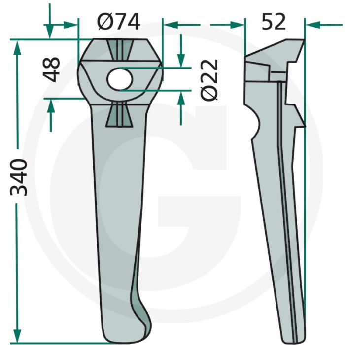 Rotorkopegtand (rechts, gecoat  340 mm)